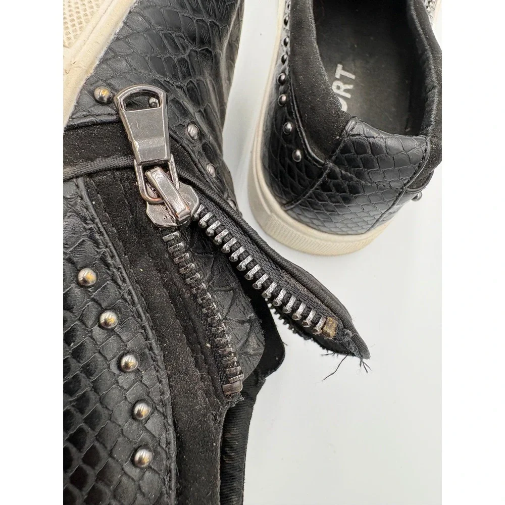 Report Andre Black Snakeskin Embossed Studded Zip‎ Slip On Sneakers Womens 6.5